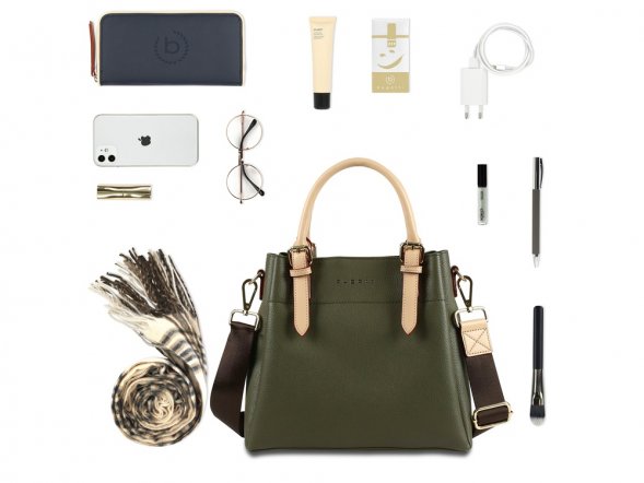 Сумка женская BUGATTI Ella, оливковая, полиуретан, 27х12х23,5 см 