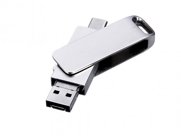 USB 3.0-флешка на 32 Гб поворотный механизм, c дополнительным разъемом Micro USB с одноцветным металлическим клипом 