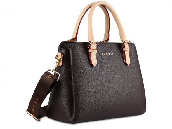 Сумка женская BUGATTI Ella, тёмно-коричневая, полиуретан, 30х12х23 см 