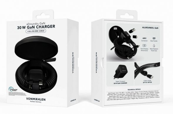 Зарядное устройство Vonmahlen Allroundo GaN, черное 