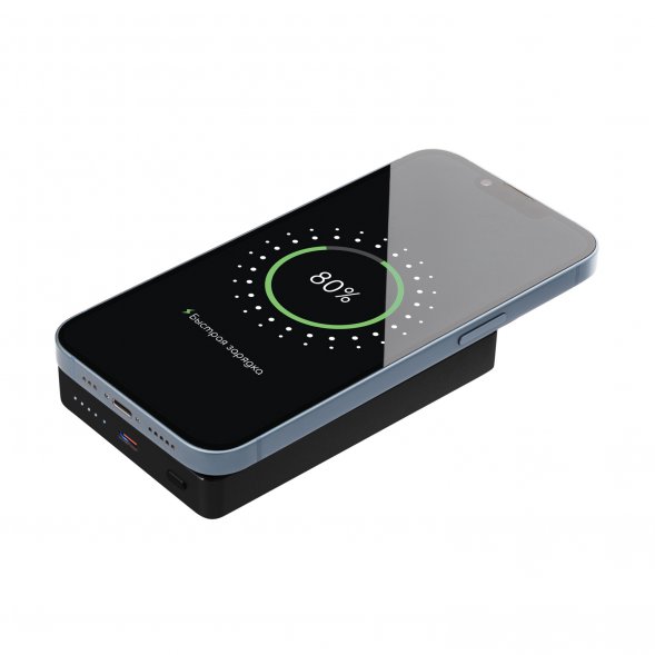 Внешний аккумулятор Atlantis PD Plus 10000mAh с функцией беспроводной зарядки 15W, черный 