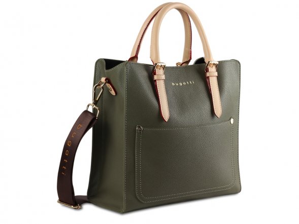 Сумка-портфель женская BUGATTI Ella, оливковая, полиуретан, 30х11,5х28 см 