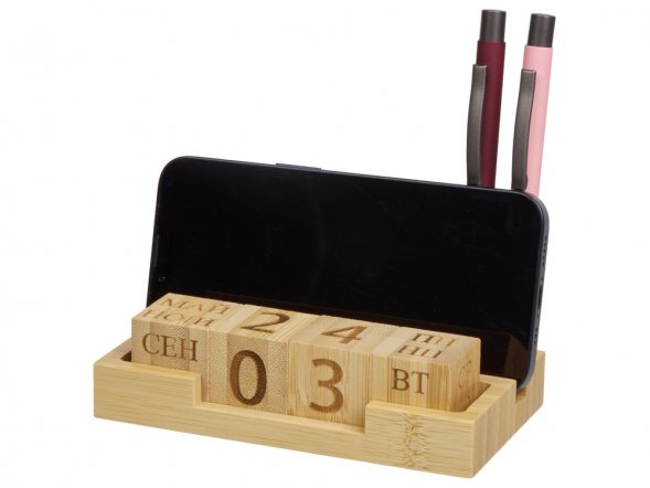 Настольный органайзер с вечным календарем и подставкой для телефона Akira, натуральный 