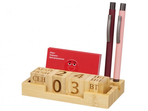 Настольный органайзер с вечным календарем и подставкой для телефона Akira, натуральный 