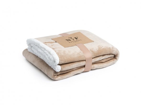 Плед GLORY флисовый, белый/бежевый 