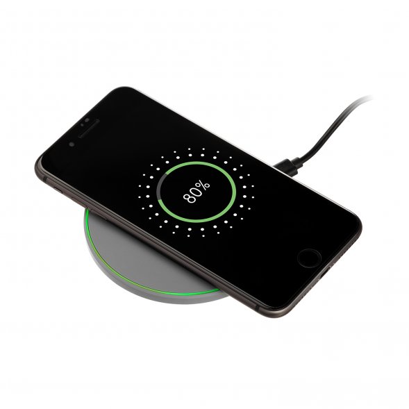 Беспроводное зарядное устройство с подсветкой 15W Auris, серое 