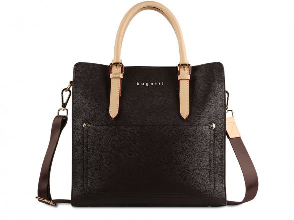 Сумка-портфель женская BUGATTI Ella, тёмно-коричневая, полиуретан, 30х11,5х28 см 