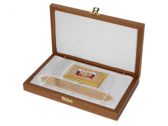 Набор Vip-персона: визитница с закладкой для книг с символикой РФ, золотистый 