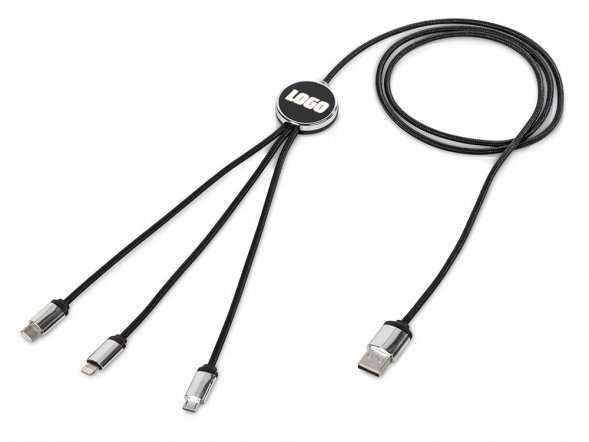 Кабель 3-в-1 с подсветкой логотипа Ion, черный 