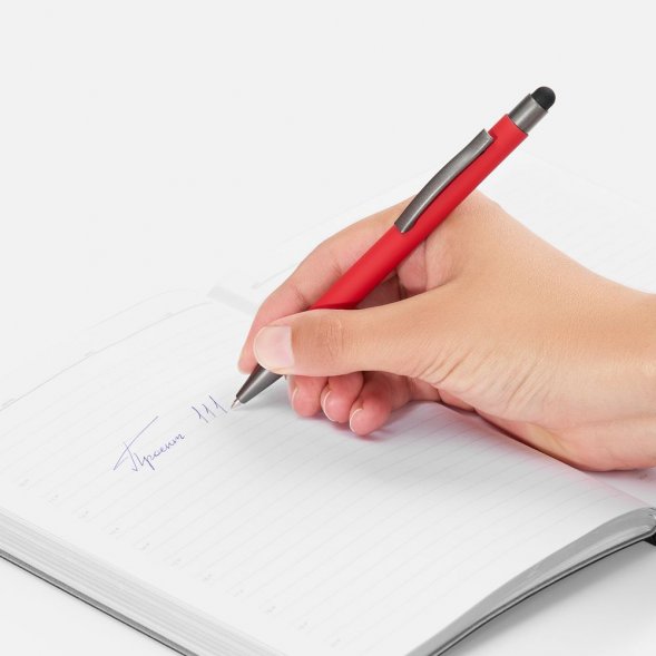 Ручка шариковая Atento Soft Touch со стилусом, красная 