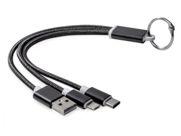 Кабель для зарядки Tres с брелоком, черный 