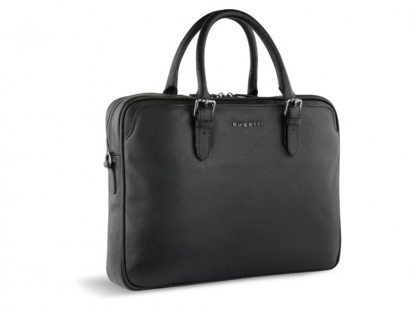 Портфель женский BUGATTI Bella, чёрный, воловья кожа/полиэстер, 38х6,5х27 см 