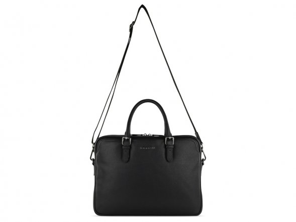 Портфель женский BUGATTI Bella, чёрный, воловья кожа/полиэстер, 38х6,5х27 см 