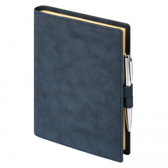 Ежедневник-портфолио Clip NEO недатированный в подарочной коробке, синий (в комплекте ручка Sonata BP серебро) 