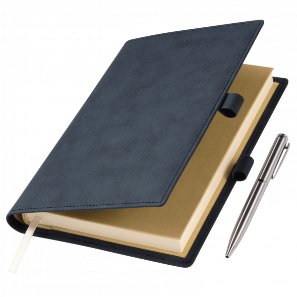 Ежедневник-портфолио Clip NEO недатированный в подарочной коробке, синий (в комплекте ручка Sonata BP серебро) 