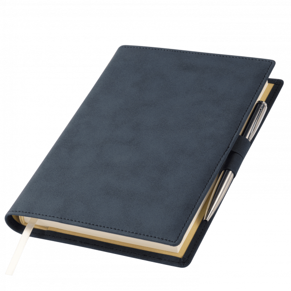 Ежедневник-портфолио Clip NEO недатированный в подарочной коробке, синий (в комплекте ручка Sonata BP серебро) 