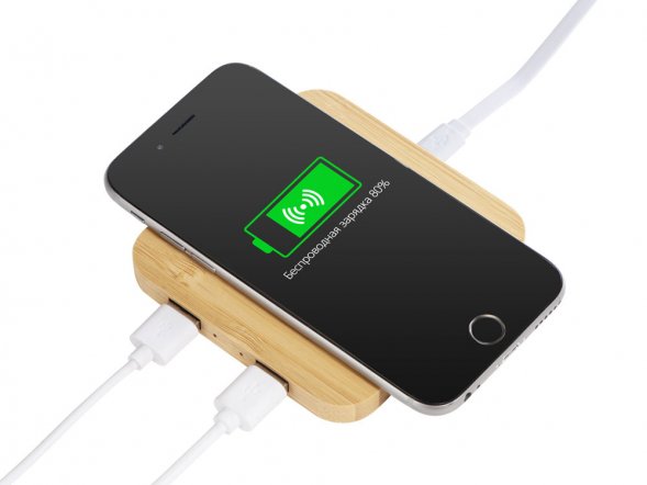 USB-хаб с беспроводной зарядкой из бамбука Plato 