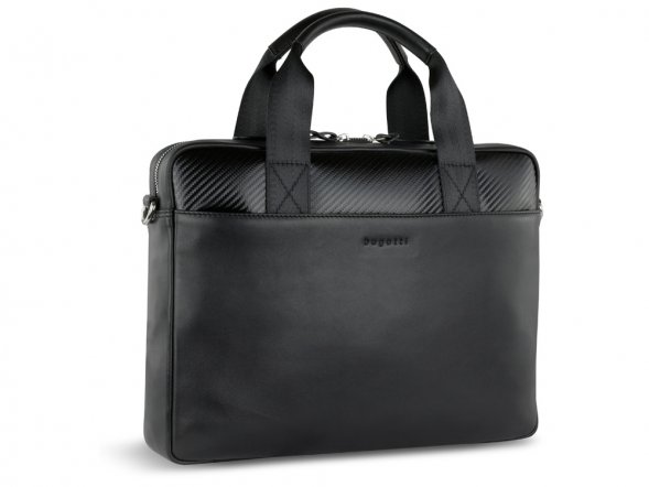 Портфель мужской BUGATTI Comet, чёрный, воловья кожа/полиэстер, 37х6х27 см 