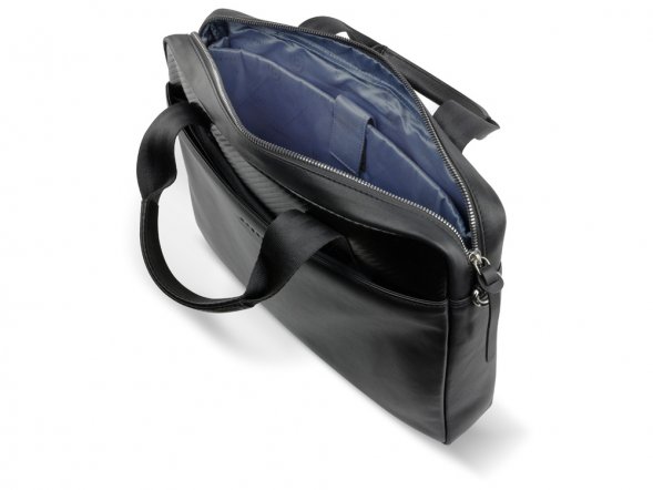 Портфель мужской BUGATTI Comet, чёрный, воловья кожа/полиэстер, 37х6х27 см 