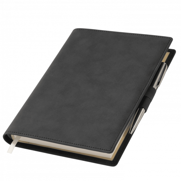 Ежедневник-портфолио Clip NEO недатированный в подарочной коробке, черный (в комплекте ручка Tesoro серебро) 