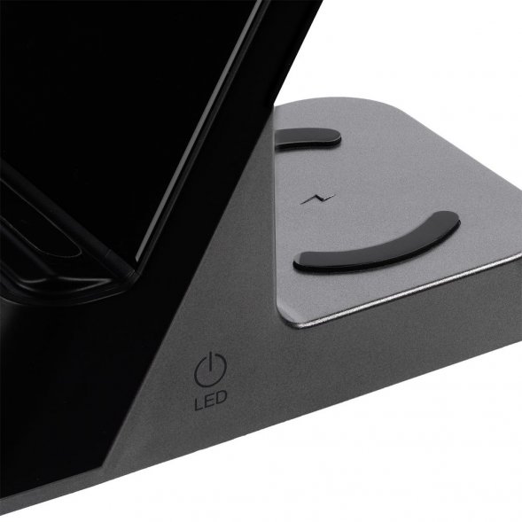 Зарядная станция c часами E-Store для смартфона, часов и наушников, черная 