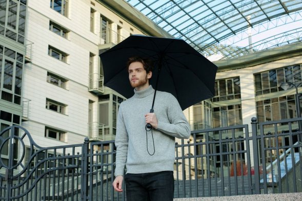 Зонт-трость rainVestment, темно-синий меланж 