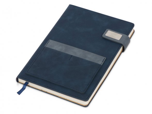 Бизнес блокнот А5 Freya с клапаном и карманом для визиток, твердая обложка, 128 листов, синий и темно 