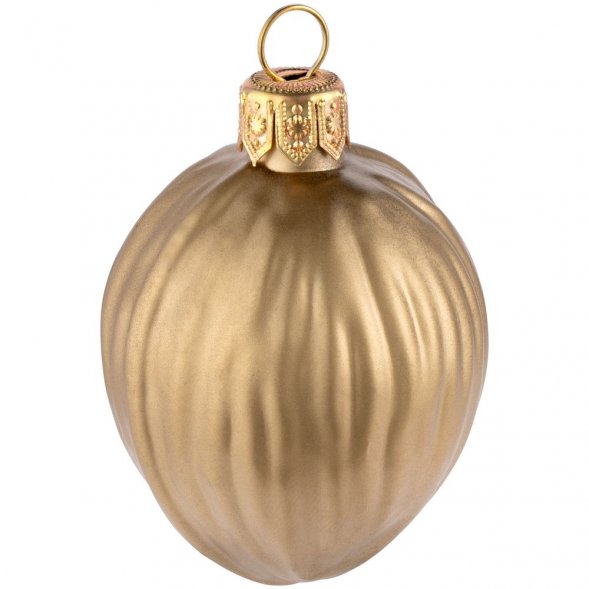 Елочная игрушка «Грецкий орех», матовое золото 