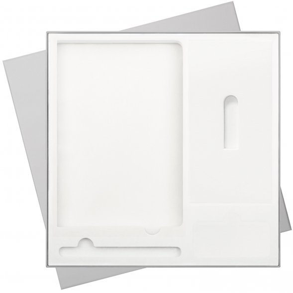 Подарочная коробка с ложементом для ежедневника, ручки и аккумулятора, серая (под съемные ложементы) 