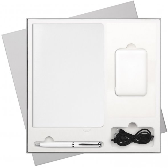 Подарочная коробка с ложементом для ежедневника, ручки и аккумулятора, серая (под съемные ложементы) 