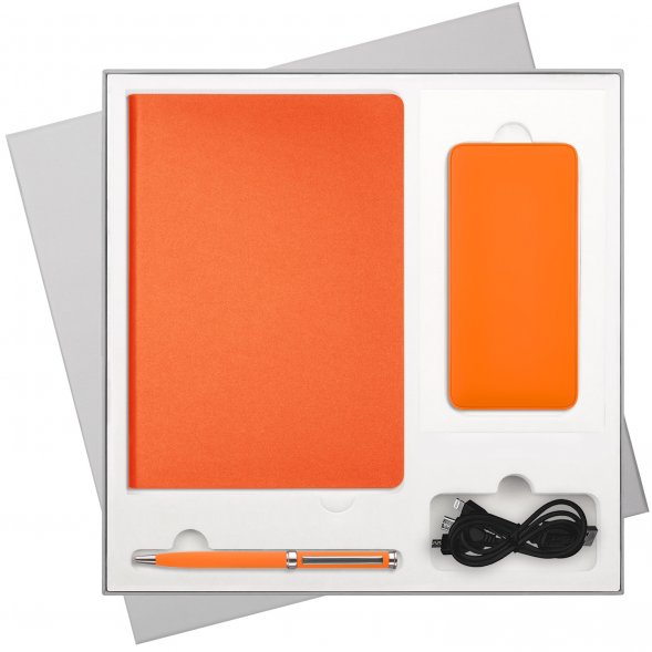 Подарочная коробка с ложементом для ежедневника, ручки и аккумулятора, серая (под съемные ложементы) 