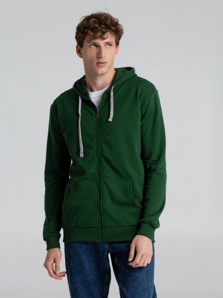 Толстовка с капюшоном на молнии Unit Siverga Heavy, темно-зеленая 