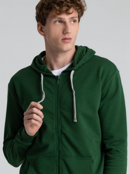 Толстовка с капюшоном на молнии Unit Siverga Heavy, темно-зеленая 