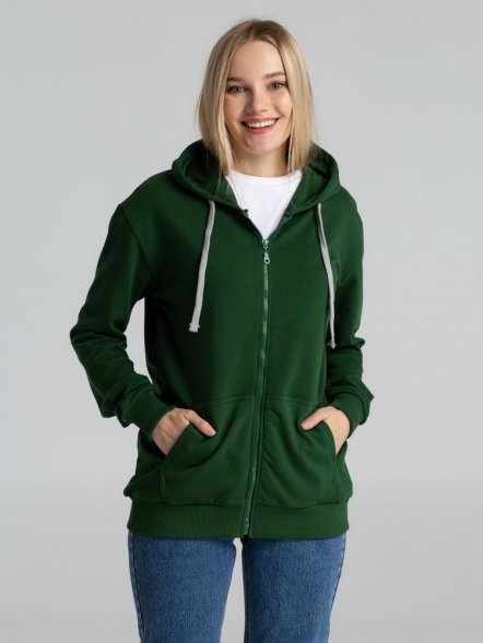 Толстовка с капюшоном на молнии Unit Siverga Heavy, темно-зеленая 
