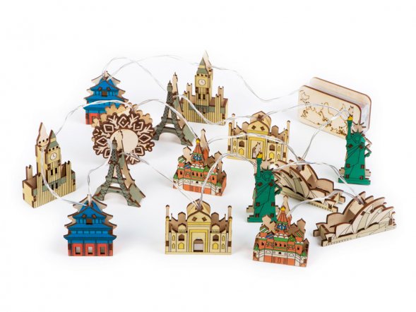 Ёлочная гирлянда с лампами Достопримечательности мира 