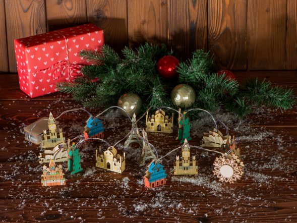 Ёлочная гирлянда с лампами Достопримечательности мира 