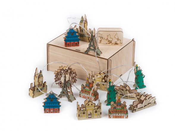 Ёлочная гирлянда с лампами в подарочной коробке Достопримечательности мира 