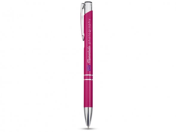 Алюминиевая шариковая кнопочная ручка Moneta, синие чернила, розовый 