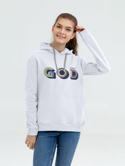 Толстовка с капюшоном «Новый GOD», белая 