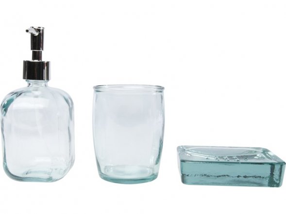 Jabony Набор для ванной, состоящий из 3 предметов из переработанного стекла, прозрачный 