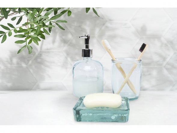 Jabony Набор для ванной, состоящий из 3 предметов из переработанного стекла, прозрачный 