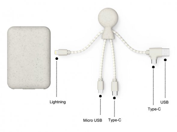Портативное зарядное устройство BioPack c кабелем Mr. Bio, 5000 mAh, белый 