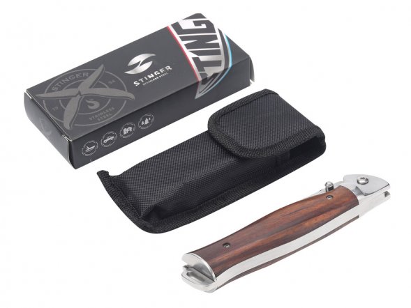 Нож складной Stinger, 106 мм, (серебристый), материал рукояти: сталь/дерево (серебристо-коричневый) 