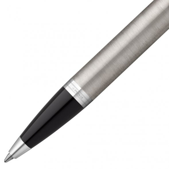 Ручка шариковая Parker IM Essential Stainless Steel CT, серебристая с черным 