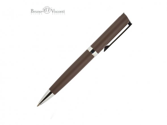Ручка шариковая автоматическая BrunoVisconti 1 мм, синяя Milano (коричневый металлический корпус) 