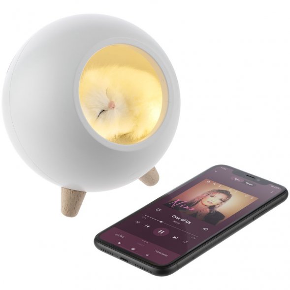 Беспроводная лампа-колонка Right Meow, белая 