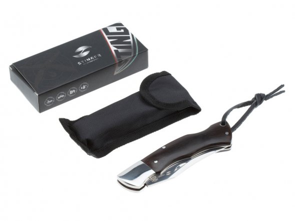 Нож складной Stinger, 92 мм, (серебристый), материал рукояти: сталь/дерево (серебристо-коричневый) 