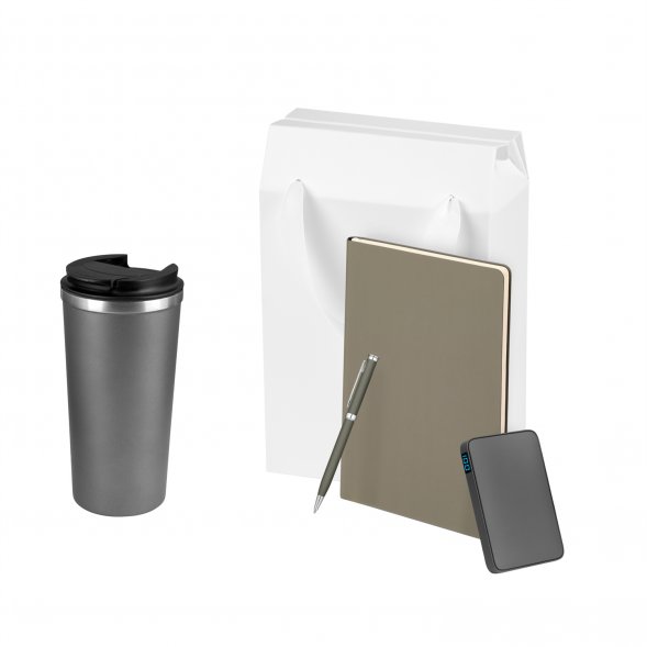 Подарочный набор Palermo, серый (термокружка, ежедневник, аккумулятор, ручка) 