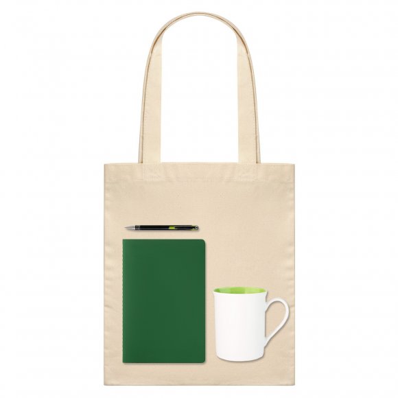 Подарочный набор Welcome pack, зеленый (шоппер, блокнот, ручка, кружка) 
