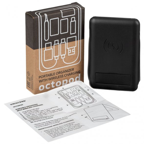 Органайзер с беспроводной зарядкой и набором адаптеров Octopod, черный 